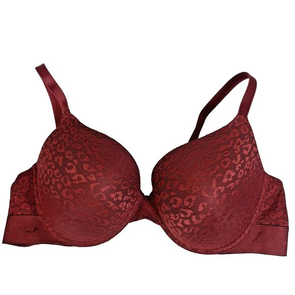 Victoria's Secret PINK Wear Everywhere Push-Up 36DD Bra Red Leopard Print - Picture 1 of 11